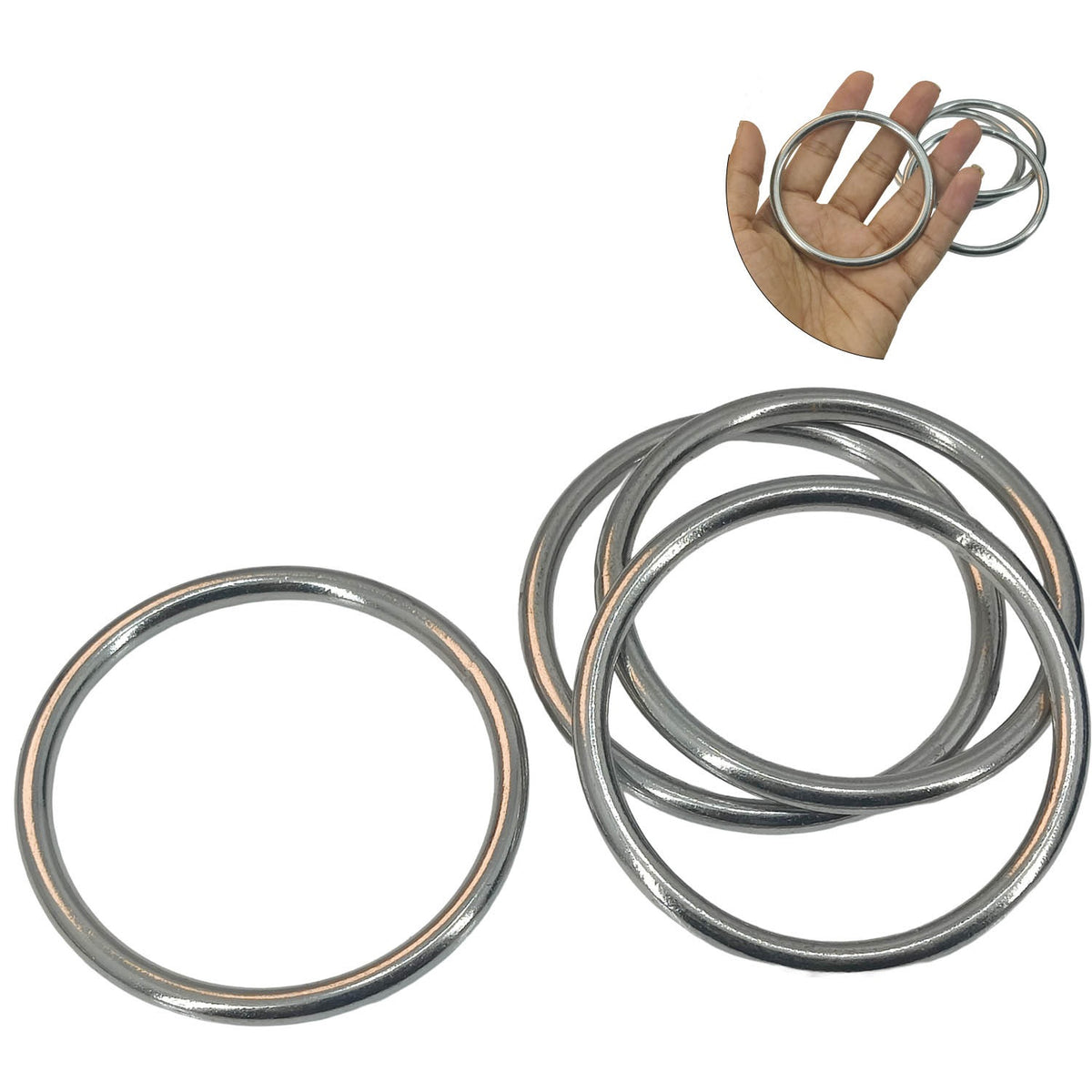 Mild Steel Rings 75x5 MM (4 Pieces) Heavy Duty Silver Color For DIY Crafts Projects Macrame Dream Catchers Blinds Decorations