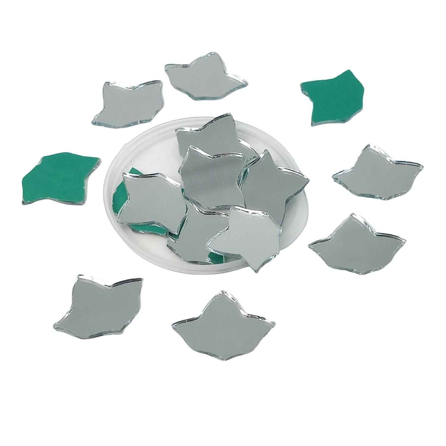 Shisha Glass Mirrors 16x19 MM (50+ Pieces, 25 GM Wt) Flower For Sewing Embroidery Crafts Jewellery Multipurpose Transparent [jefs-embelshcabo-00124-m19]