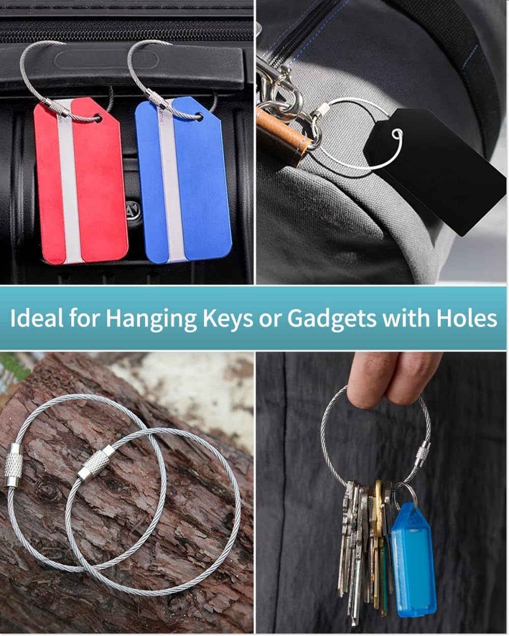 Stainless Steel Strong Cable Wire Keychain Cords Finished Dia 1.9 Inch Thickess 1.5 MM With Screw Clasps For ID Tags Luggage Multipurpose [jefs-gnrlcrftsupp-00004]