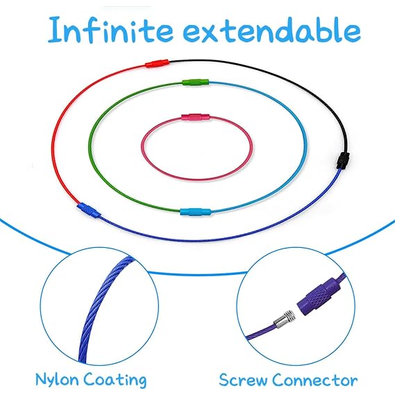 Stainless Steel Strong Cable Wire Keychain Cords Finished Dia 1.9 Inch Thickess 1.5 MM With Screw Clasps For ID Tags Luggage Multipurpose [jefs-gnrlcrftsupp-00005]