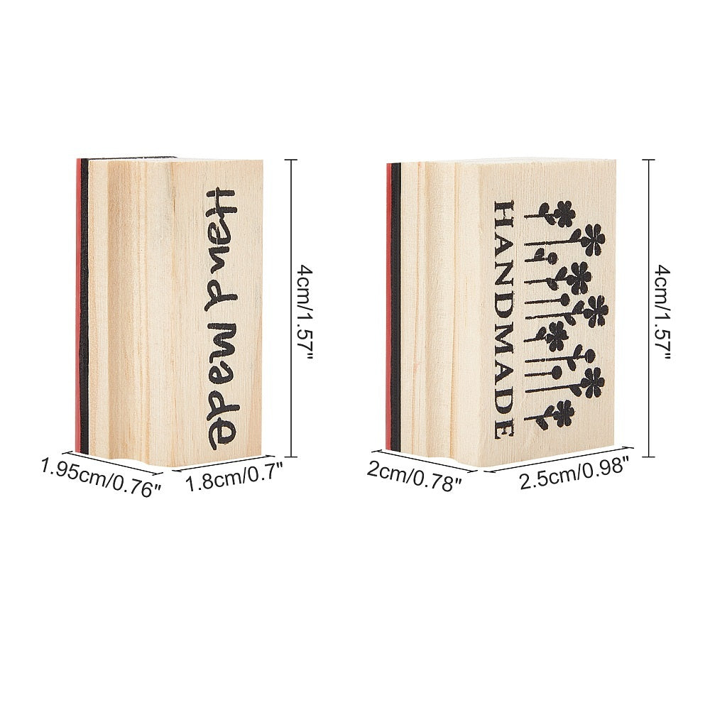 Mini Wooden Blocks Rubber Stamp Handmade Word Printed (Set of 2, Length 4 CM) For DIY Crafts Decoration Greetings