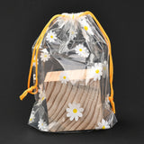 Gift Packing Potlis 6x8 Inch (10 PCs) Plastic Drawstring Pouches Flower Printed Transparent