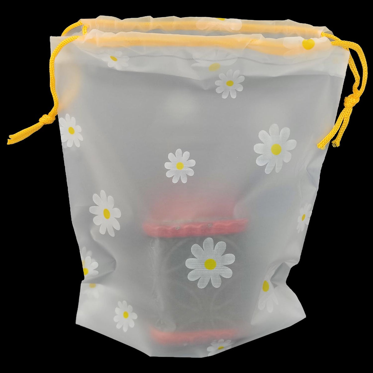 Frosted Gift Packing Potlis 6x8 Inch (10 PCs) Plastic Drawstring Pouches Flower Printed Transparent
