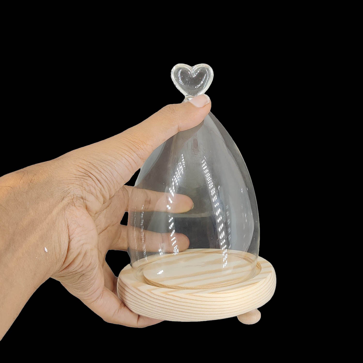 Glass Dome Cloche Cover Containers (1 Piece) 3.5x6 Inch Bottles Decoration Bell Jars With Wooden Heart Lid Base Food Storage Terrarium Plants [jefs-pack-boxnsupp-00120-m1]