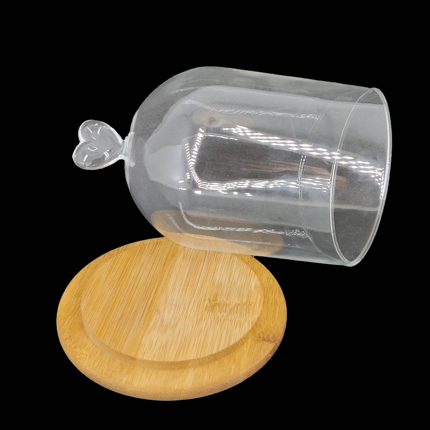 Glass Dome Cloche Cover Containers (1 Piece) 3.5x5.5 Inch Bottles Decoration Bell Jars With Wooden Heart Lid Base Food Storage Terrarium Plants [jefs-pack-boxnsupp-00120-m2]