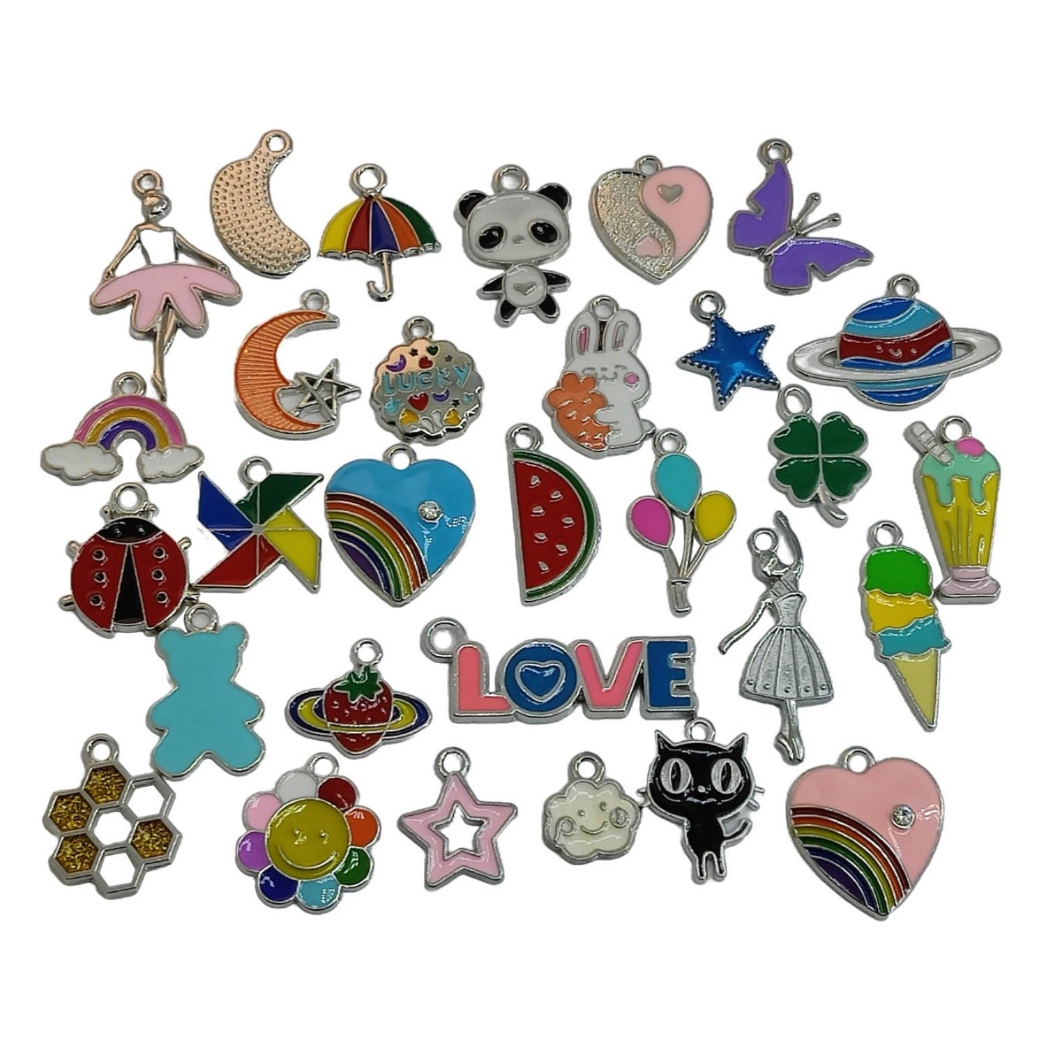 Mini Metal Alloy  Enamel Charms (30 Pieces) 12 to 30 MM Pendants Mixed Shapes Colors For Jewellery Making Decoration Crafts