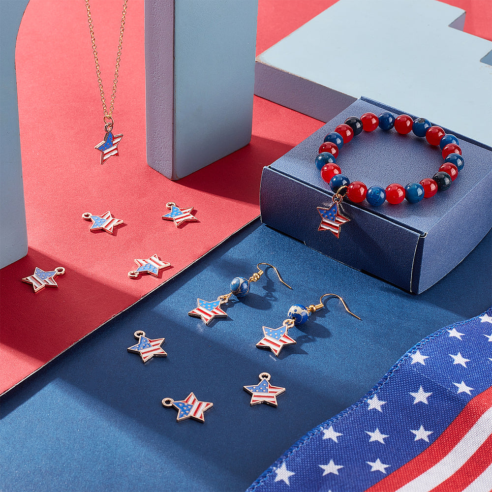 Metal Enamel Charms (5 Pieces) USA Flag 18x15x1.5 MM Multicolor Alloy Pendants For America Keychains Jewellery Making Decoration Crafts