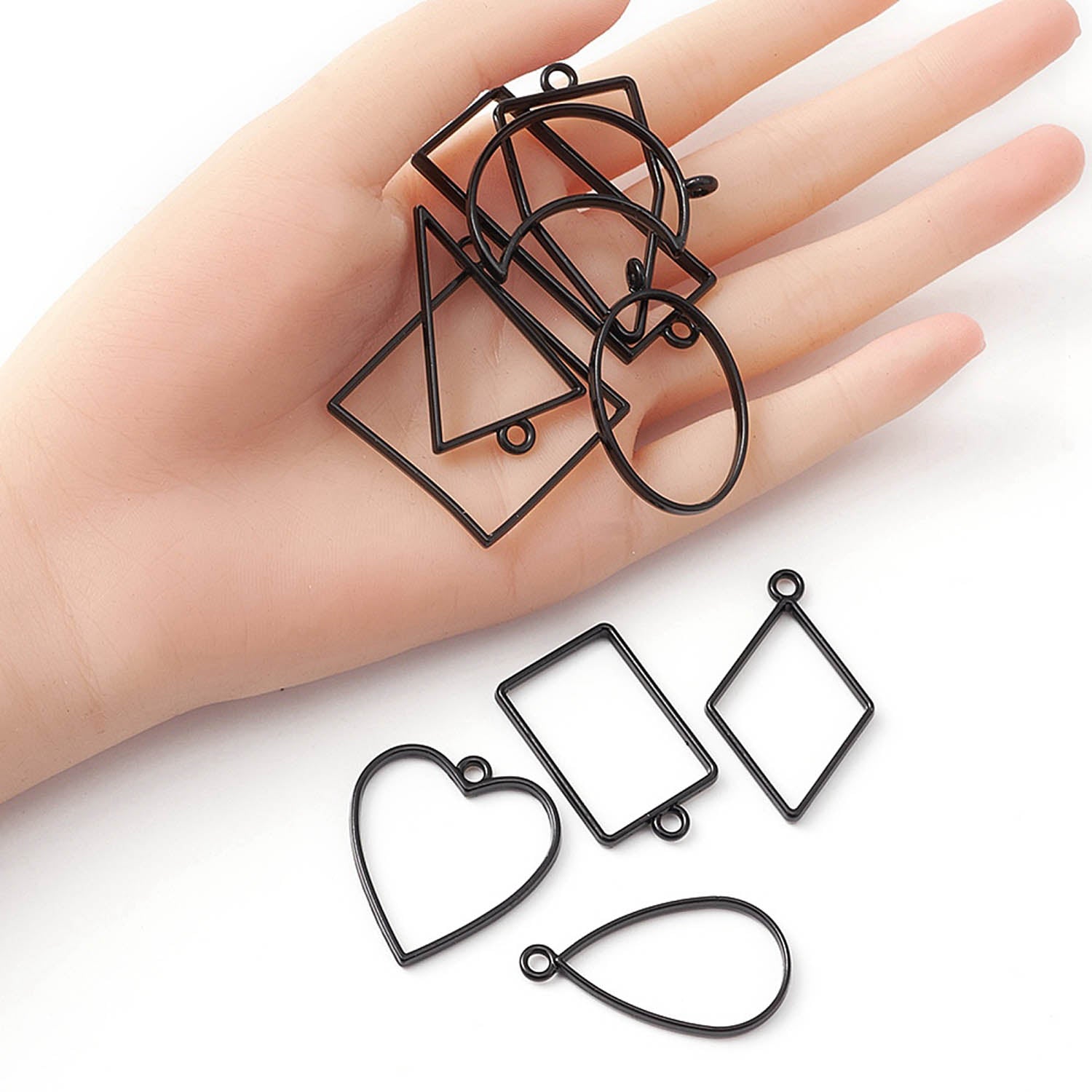 Metal Alloy Pendant Bezel Blanks (10 Pieces) 3 to 4.5 CM Range Mixed Shapes Bases Black For Resin Jewellery Making DIY Crafts [jefs-pndt-gnrl-00003-combo2]