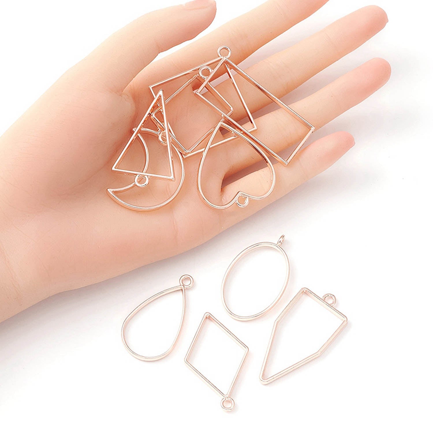 Metal Alloy Pendant Bezel Blanks (10 Pieces) 3 to 4.5 CM Range Mixed Shapes Bases Rose Gold Color For Resin Jewellery Making DIY Crafts [jefs-pndt-gnrl-00003-combo3]