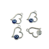 Mini Pendants Evil Eye Alloy Charms 21x14x4 MM (4 Pieces) Heart Antique Silver Color For DIY Bracelets Jewellery Making [jefs-pndt-gnrl-00008-m1]