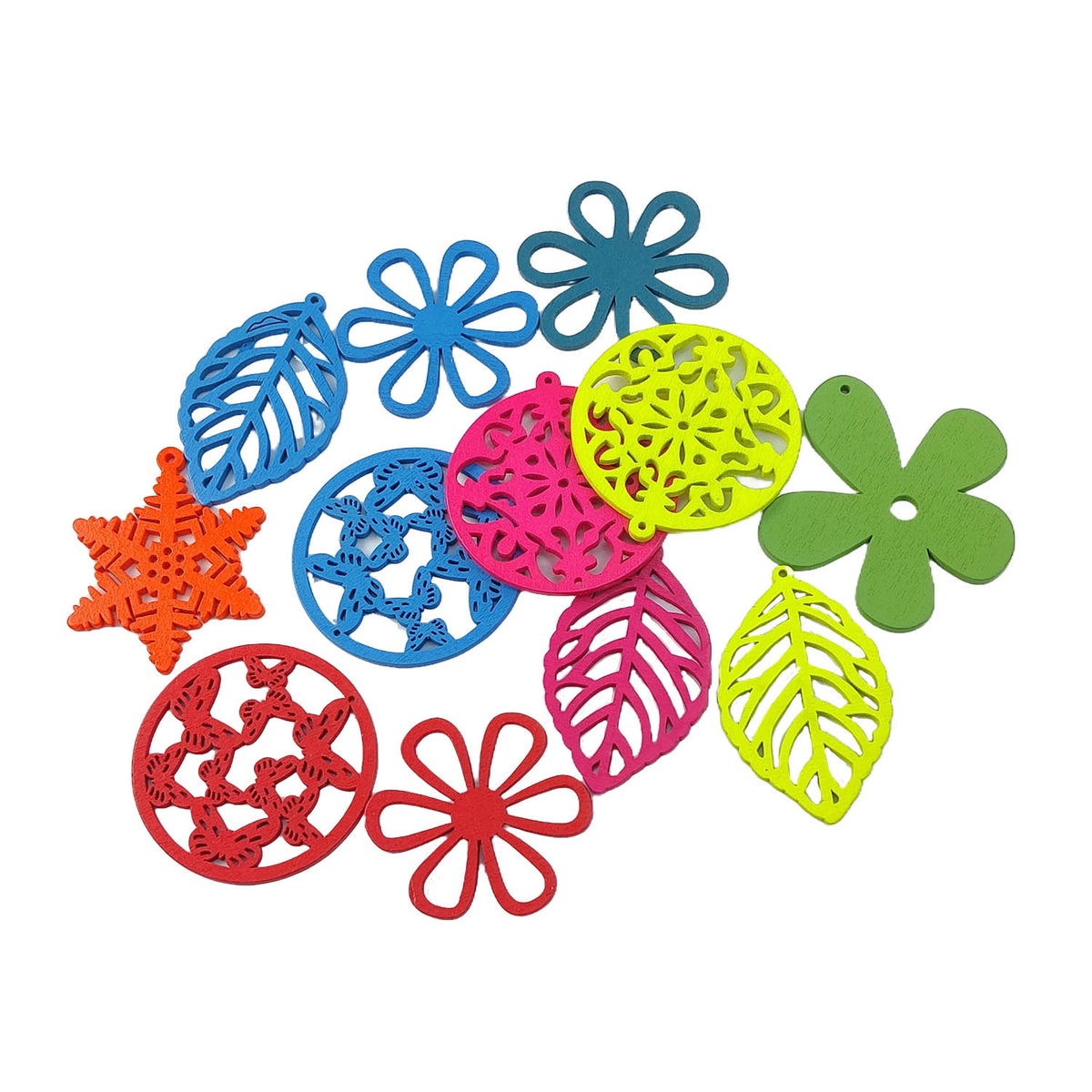 Wooden Pendants Charms (10 Mixed Shapes Colors & Sizes) 2.5 to 5.3 CM Range For Jewellery Making DIY Crafts Key Chains Gifts Decoration