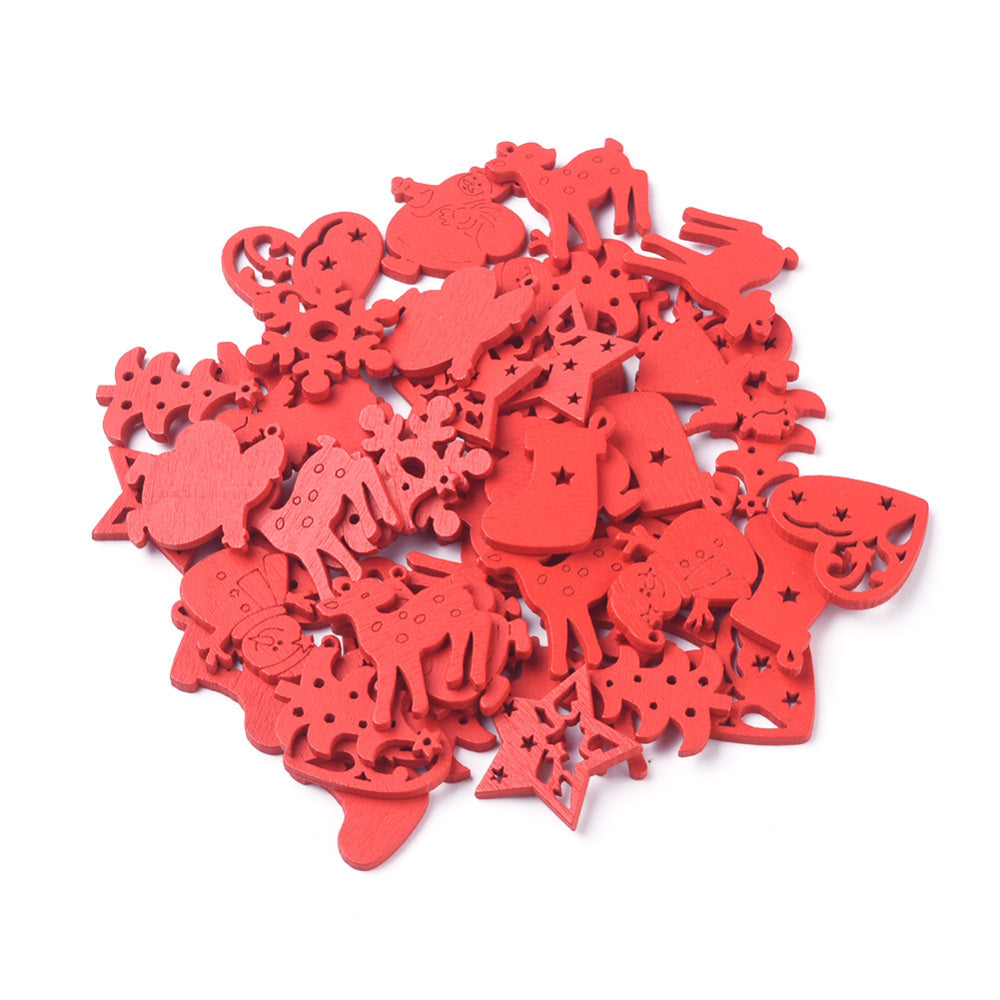 Wooden Christmas Pendants Charms (10 Random Shapes) 2.5 to 3.3 CM Range For Jewellery Making DIY Crafts Key Chains Gifts Decoration