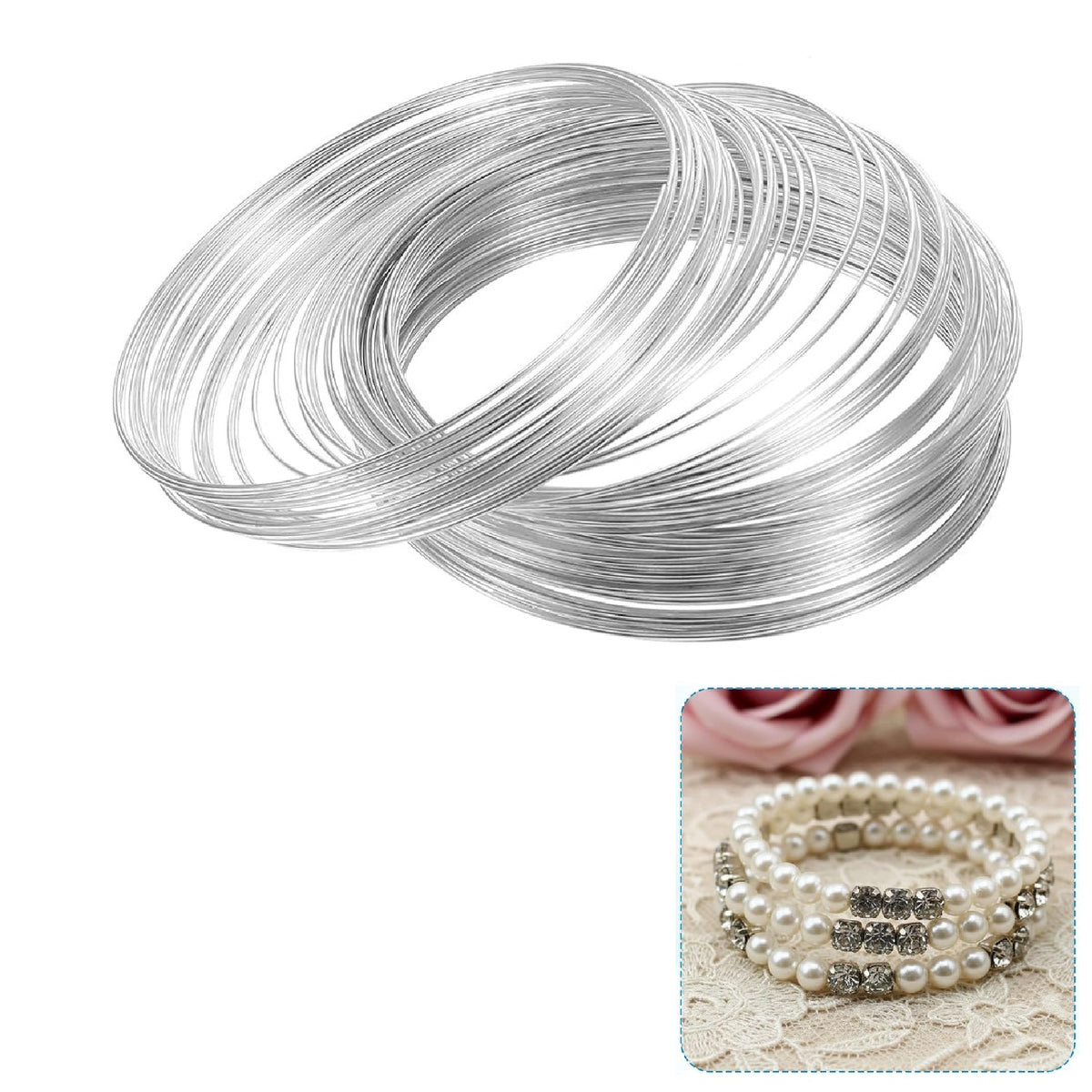 Tarnish Resistant 304-Stainless Steel Memory Bracelets Wires (1 Roll, 2.75 Meter, 13-14 Circles) 60mm 22 Gauge 0.5mm Thickness - Bangle Size 2.6 Silver Color