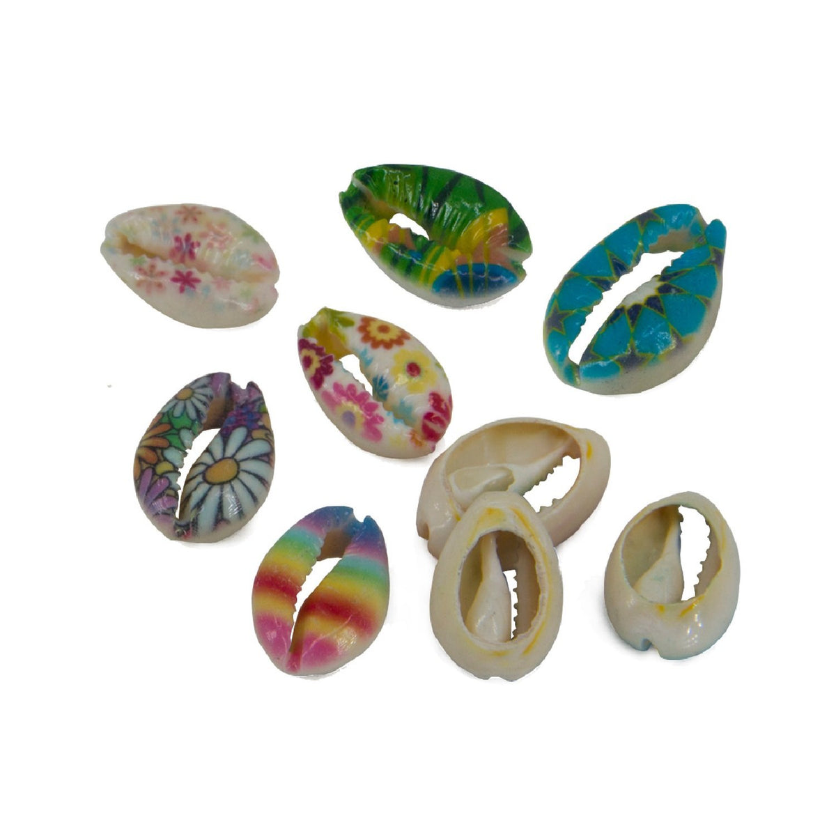 Sea Shells Pattern Printed Cowrie For Aquarium Fish Tank Crafts Decoration Games Mixed Size 2 to 2.5 CM Long With Width 1.3 to 1.7 CM Oval [Assorted Color Mix] (Pack of 20 grams, 12 Pieces) [ac-artifctcrfts-00023-mix]