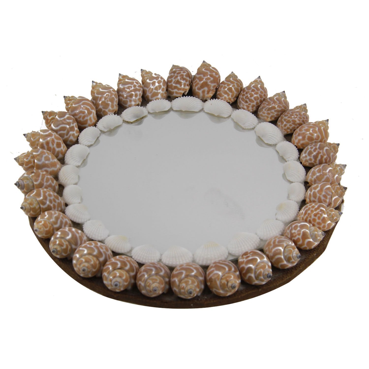 Handcrafted Sea Shell Crafts Wall Mirror Gifts Home Decoration Round 19x19x2.5 CM (1 Piece) [ac-artifctcrfts-00031-m5]