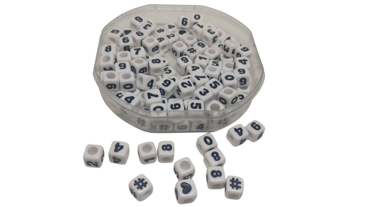 Plastic Beads Numbers 7x7x7xmm Cube White:4mm Hole: For Jewellery Bracelet Making Crafts [ac-bds-00027]