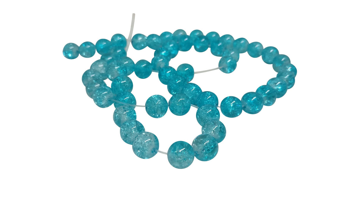 Crackle Glass Beads 8 MM Hole Size:1 MM Round Light Blue For Jewellery Making (1 String, 100 Beads) [ac-bds-00032-m24]