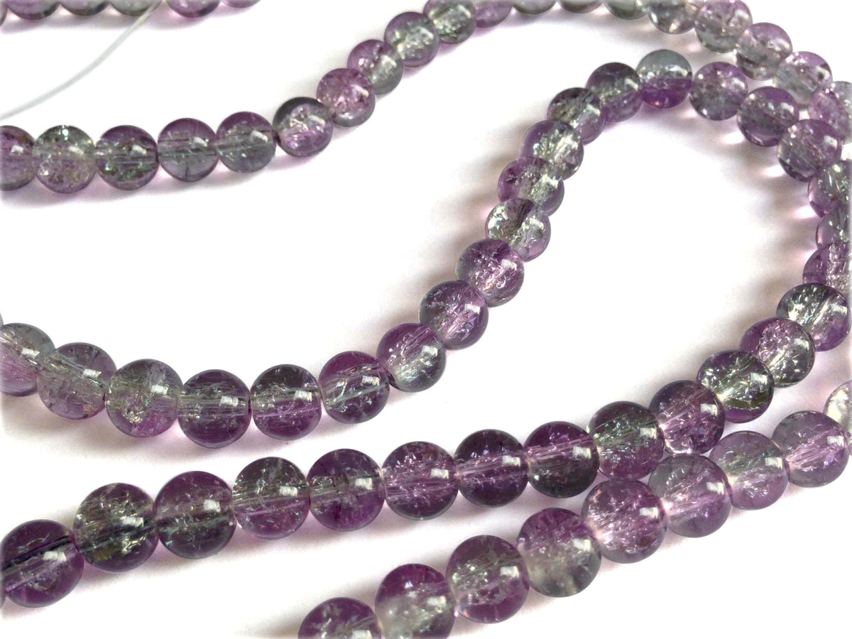 Crackle Glass Beads Twin Colors 8mm Hole Size:1.3 MM Round Lavendar & grey (1 String, 100 Beads) [ac-bds-00032-m43]