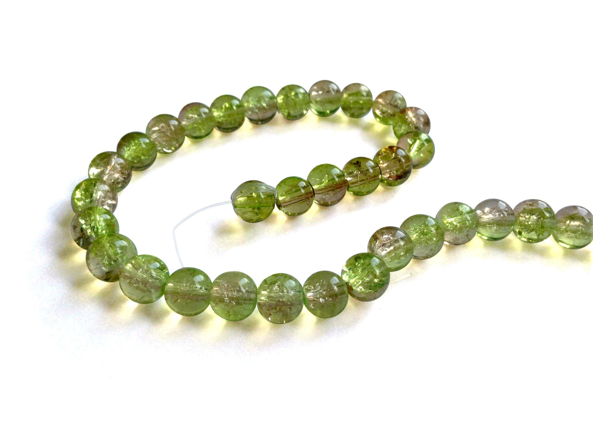 Crackle Glass Beads Twin Colors 8mm Hole Size:1.3 MM Round Green & Mild Brown (1 String, 100 Beads) [ac-bds-00032-m44]