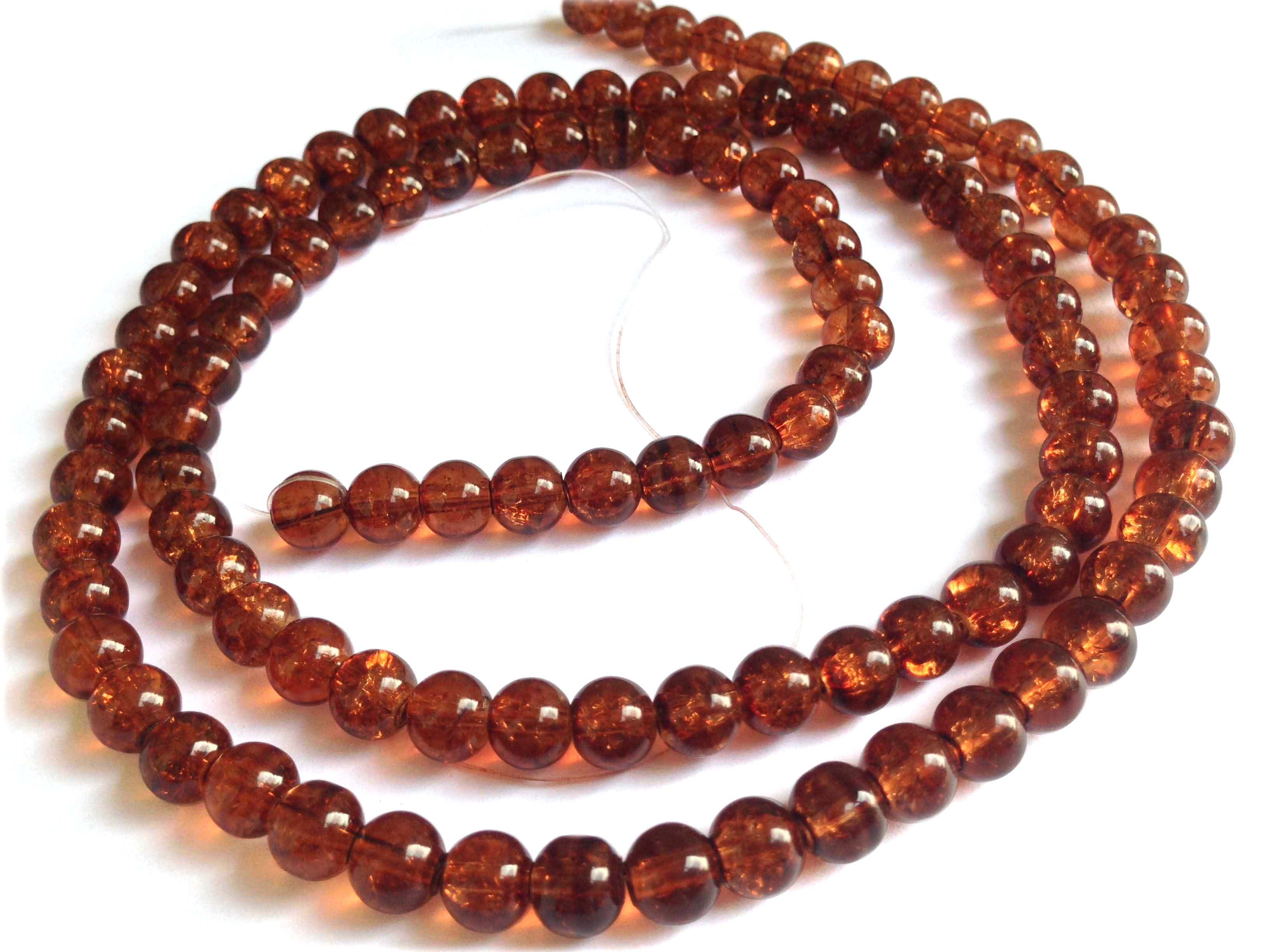 Crackle Glasss Beads 8 MM Hole Size:1 MM Round Coffee brown For Jewellery Making (1 String, 100 Beads) [ac-bds-00032-m5]