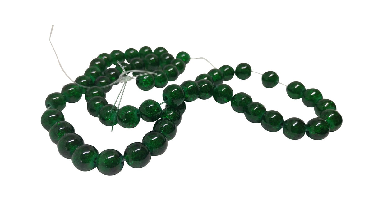 Crackle Glasss Beads 8 MM Hole Size:1 MM Round Dark Green For Jewellery Making (1 String, 100 Beads) [ac-bds-00032-m6]
