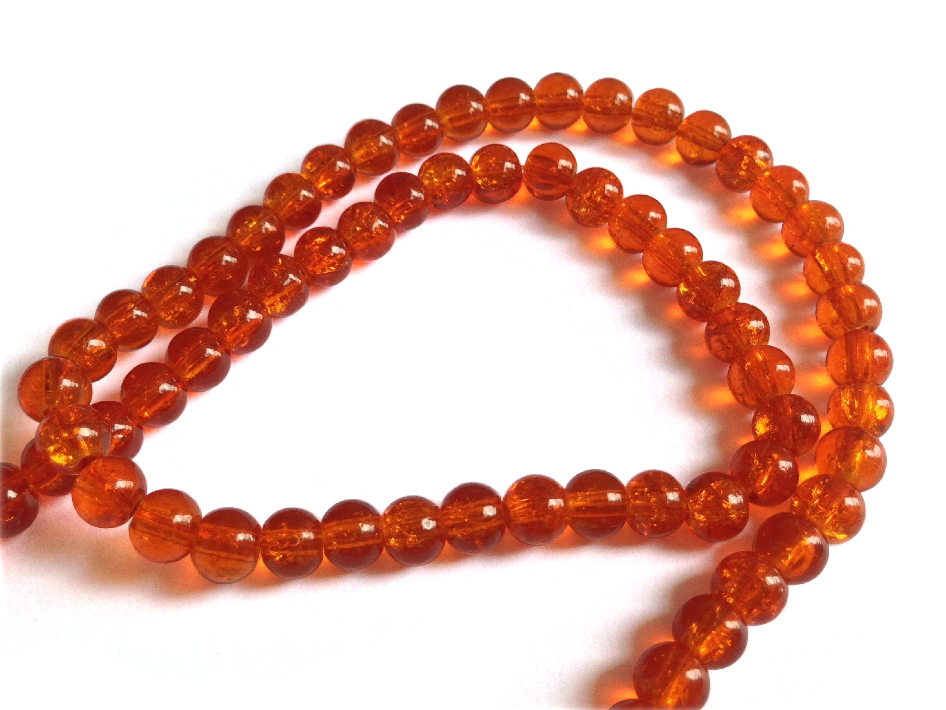 Crackle Glass Beads 6 MM Round Hole Size:1.3 MM Orange (1 String, 125 Beads/String) [ac-bds-00033-m1]
