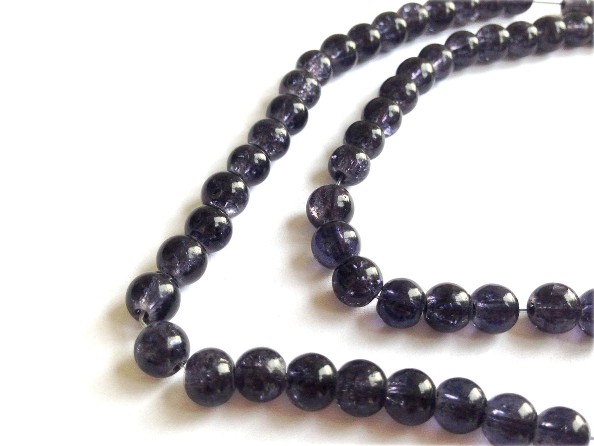 Crackle Glass Beads 6 MM Round Hole Size:1.3 MM Dark Grey (1 String, 125 Beads/String) [ac-bds-00033-m5]