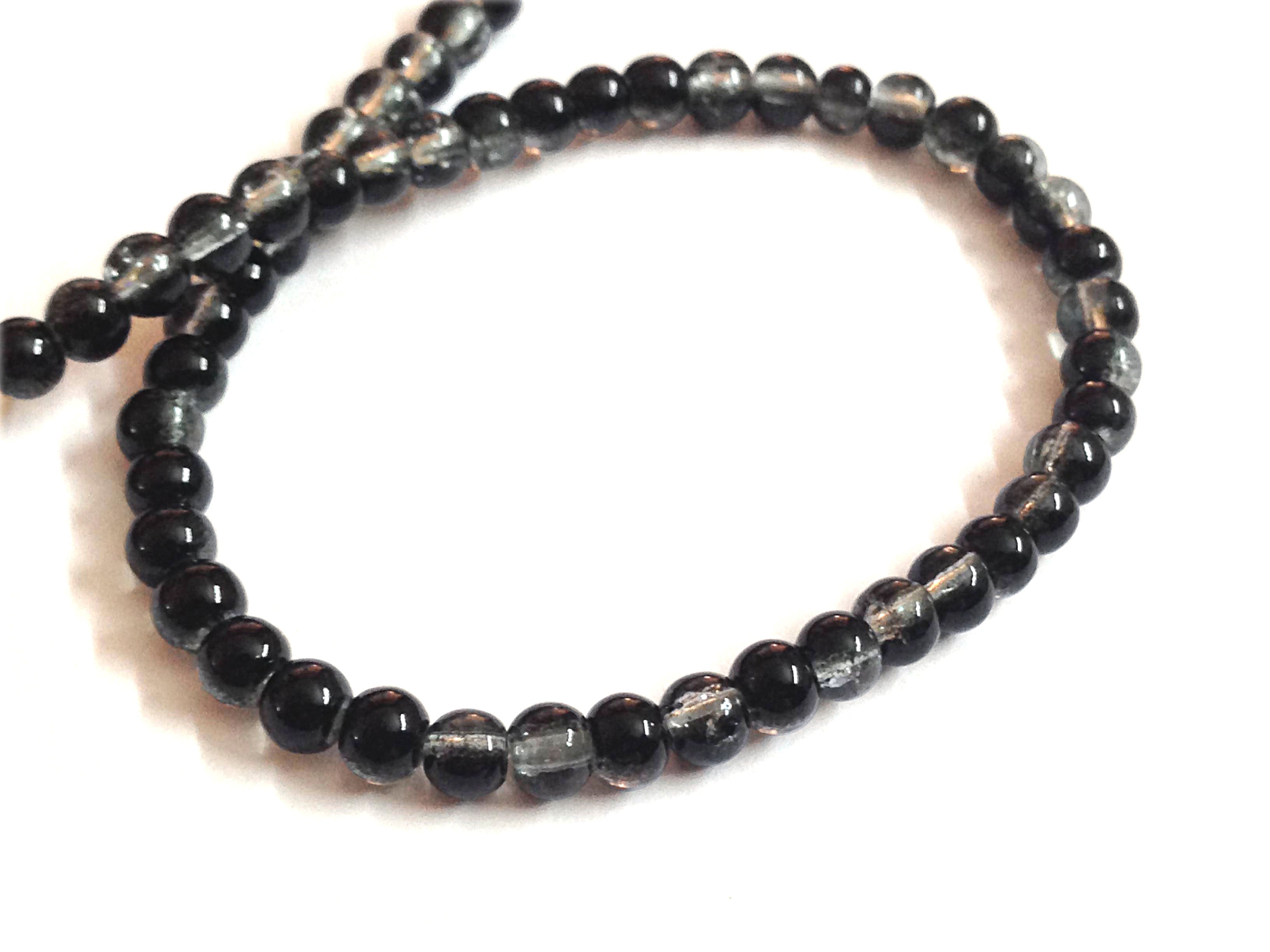 Crackle Glass Beads 4 MM Round Hole Size:1 MM Black Transparent (1 String, 200 Beads/String) [ac-bds-00034-m10]