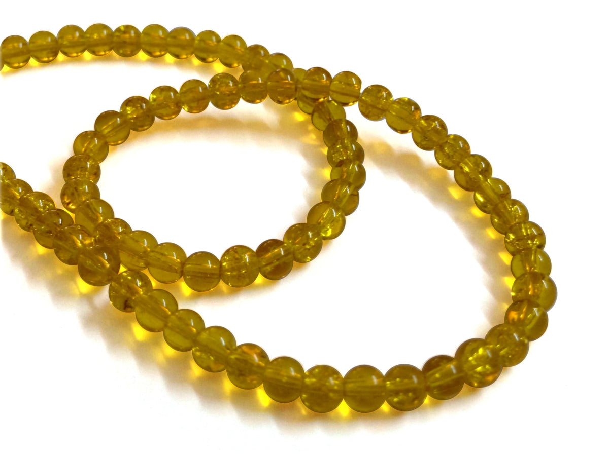 Crackle Glass Beads 4 MM Round Hole Size:1 MM Yellow (1 String, 200 Beads/String) [ac-bds-00034-m5]