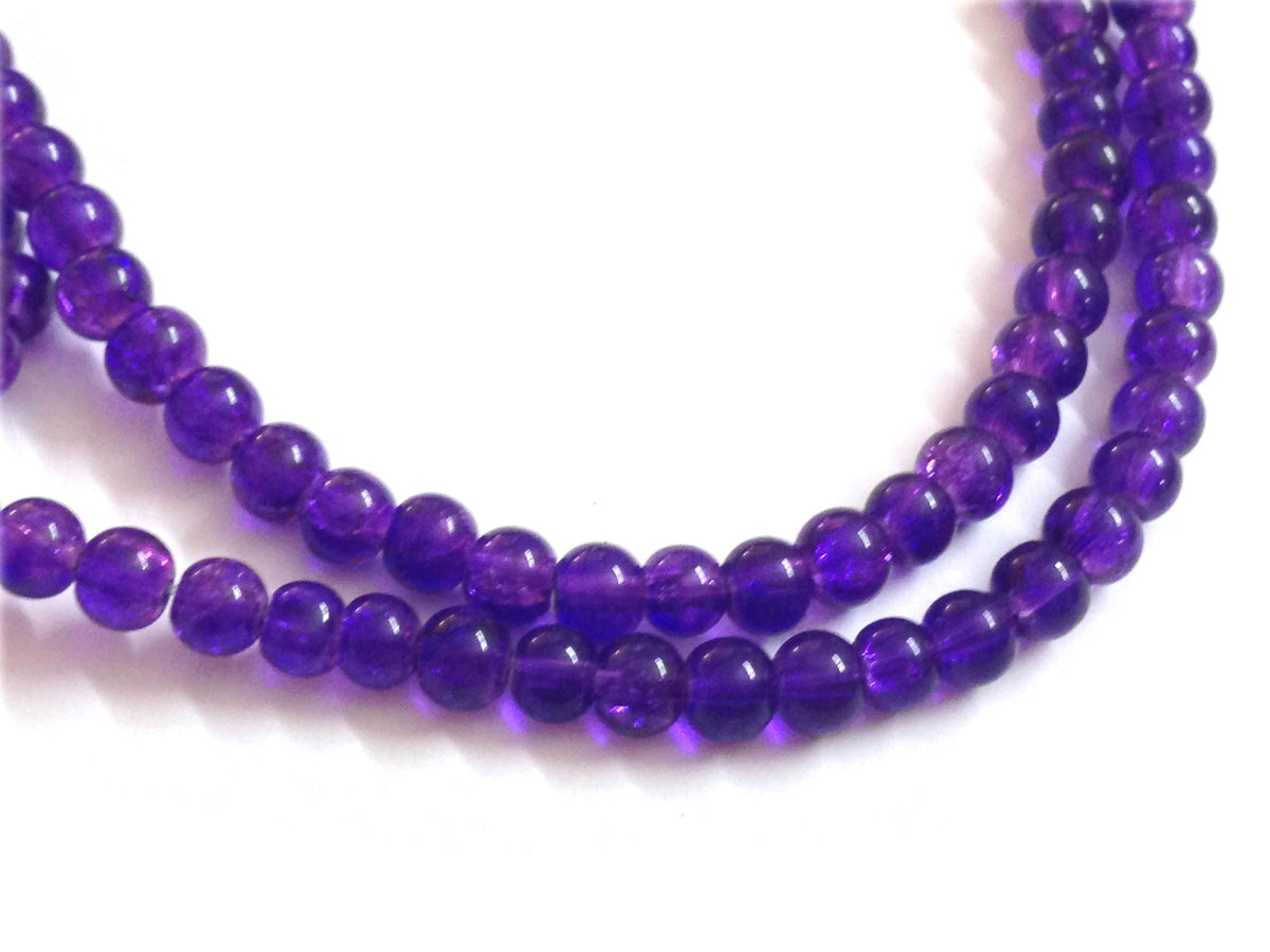 Crackle Glass Beads 4 MM Round Hole Size:1 MM Purple (1 String, 200 Beads/String) [ac-bds-00034-m6]