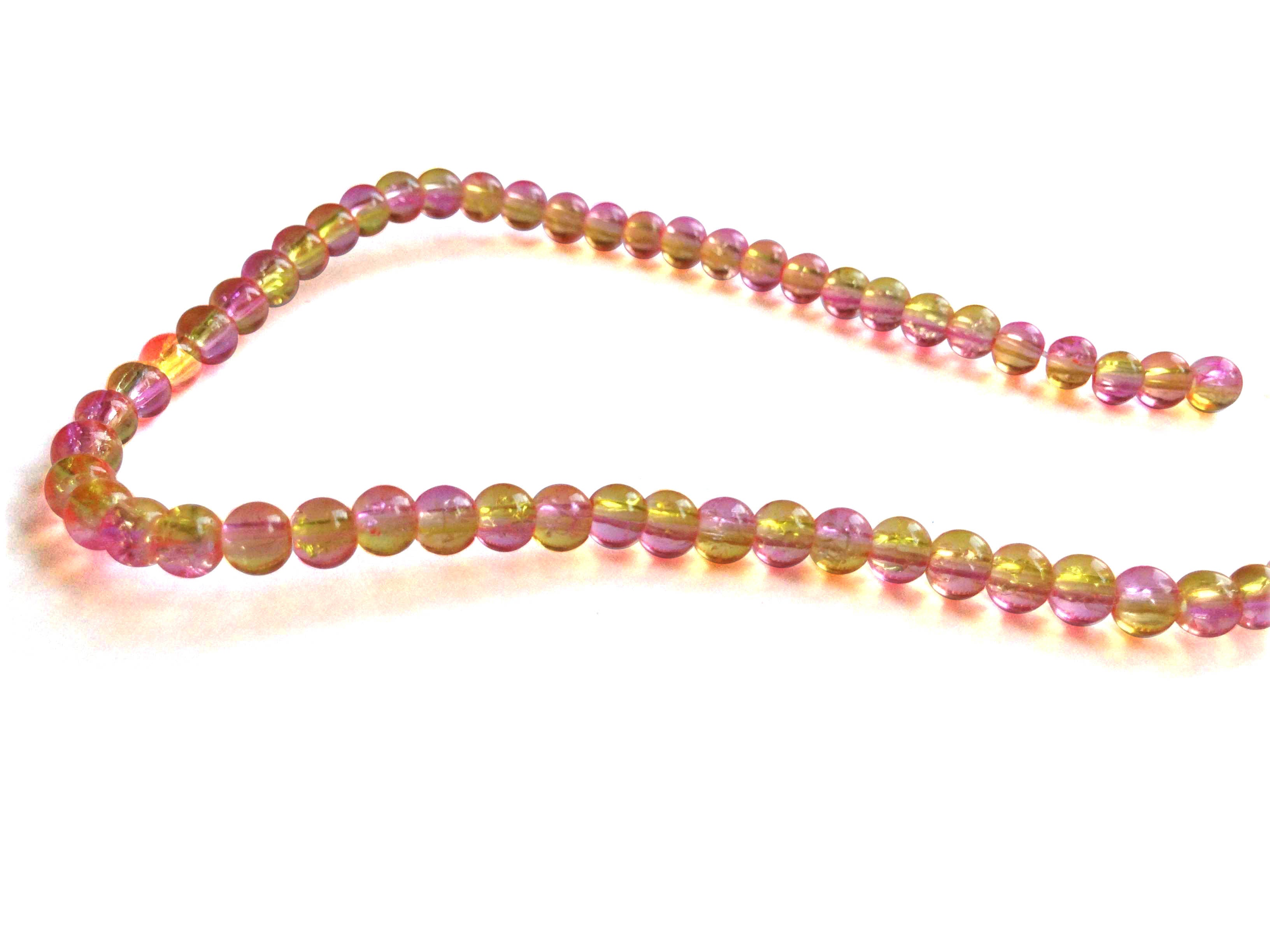 Crackle Glass Beads 4 MM Round Hole Size:1 MM Pink Yellow (1 String, 200 Beads/String) [ac-bds-00034-m9]