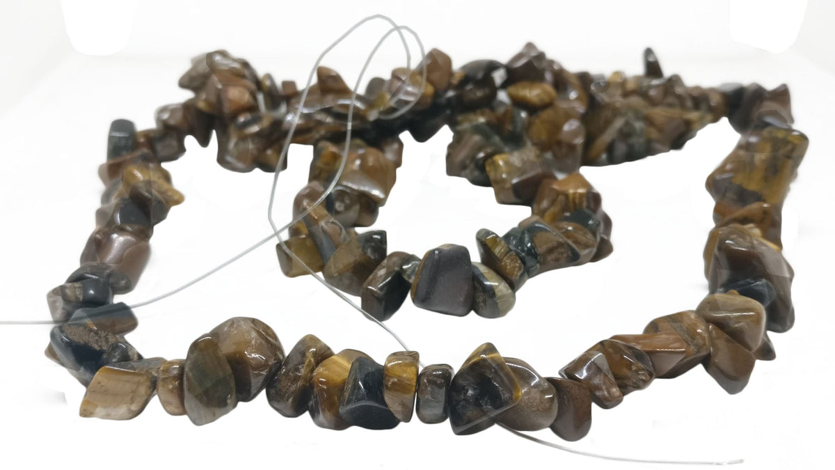 Synthetic Tiger Eye Beads Multi-Size (Range 8-17mm) 34inch long Chips Brown (Sold as 1 string, 160 beads/string) [ac-bds-00039-m3]