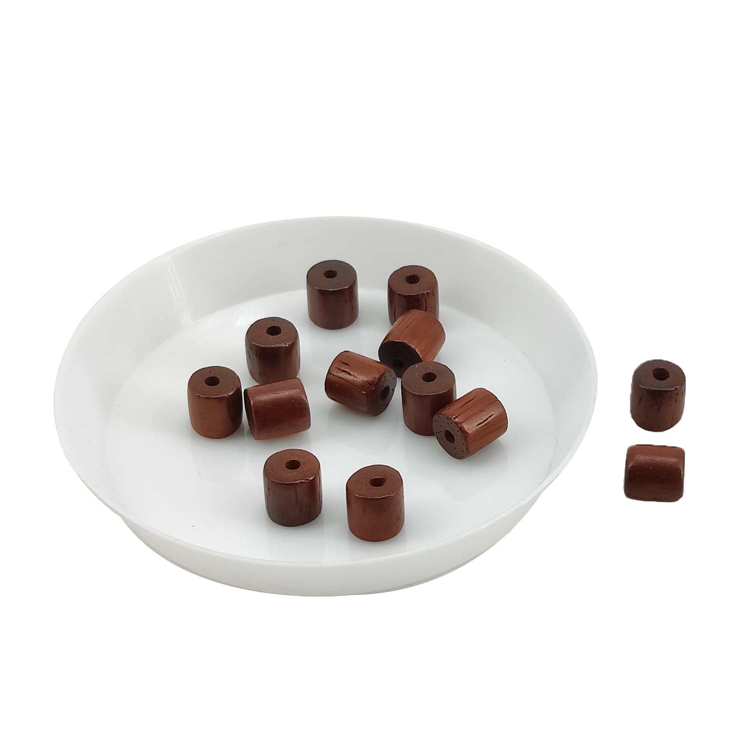 Wooden Beads (35 Pieces, 5 GM Wt) Dark Brown Hole Size 1.5 MM Cylinder For Jewellery Making DIY Arts Crafts Decoration [ac-bds-00049-m12]
