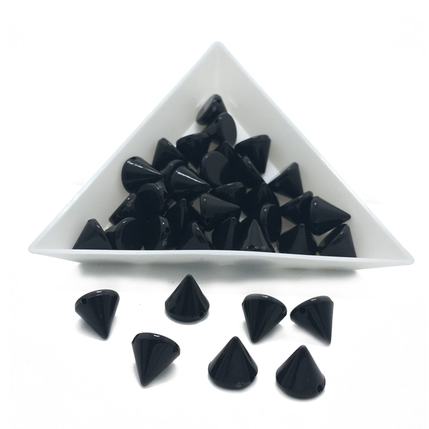 Acrylic Beads 8mm Black Cone (45 Pieces, 10 Grams) Rivet Spike Hole Size: 1.8mm For Jewellery Making Garments Crafts [ac-bds-00062-m1]