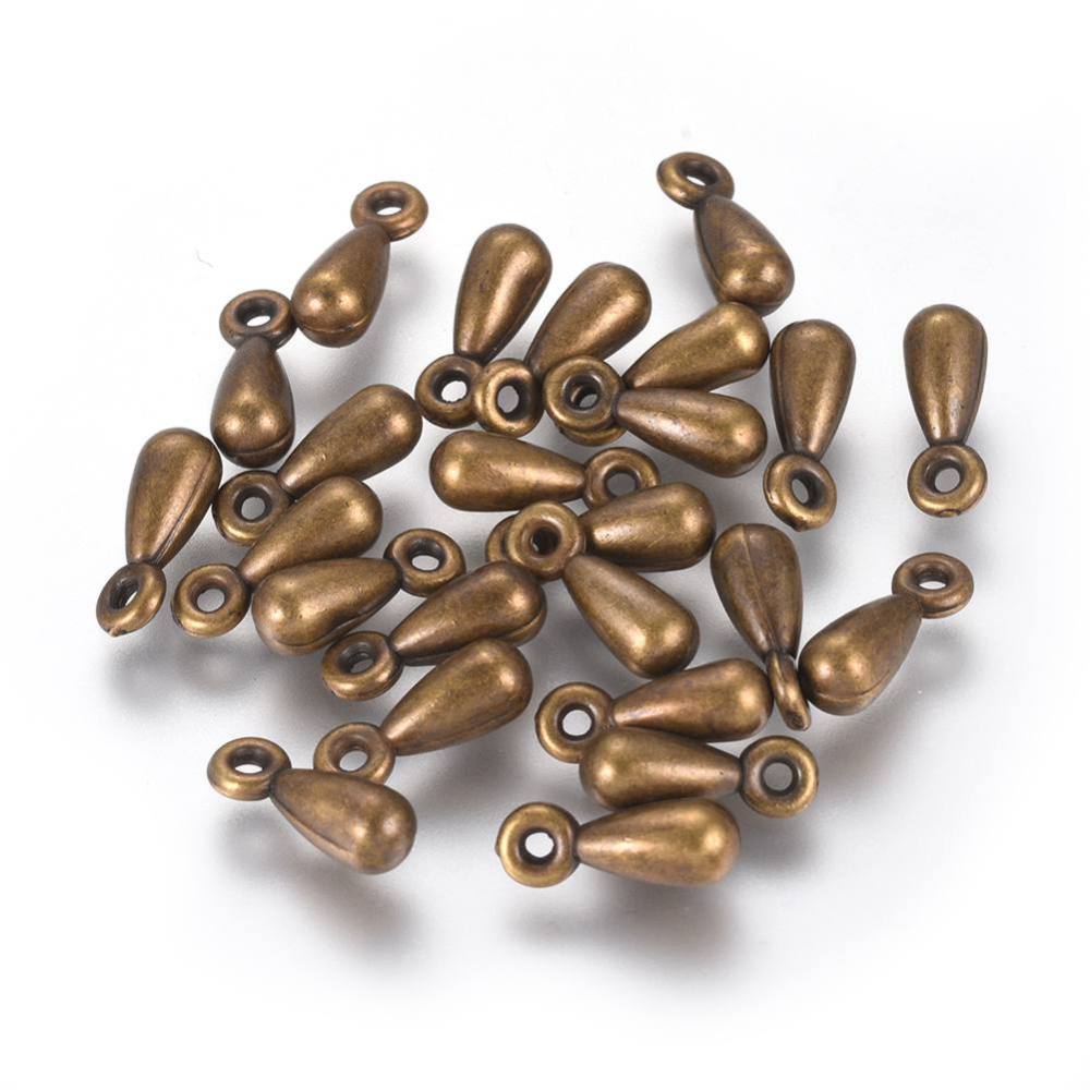 CCB Plastic Metallic Small Ghungroo Beads Charms 11x4 MM Drop (60+ Pieces, 5 GMs Wt) Antique Bronze Color [ac-bds-00064-m2]