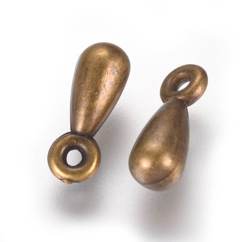 CCB Plastic Metallic Small Ghungroo Beads Charms 11x4 MM Drop (60+ Pieces, 5 GMs Wt) Antique Bronze Color [ac-bds-00064-m2]