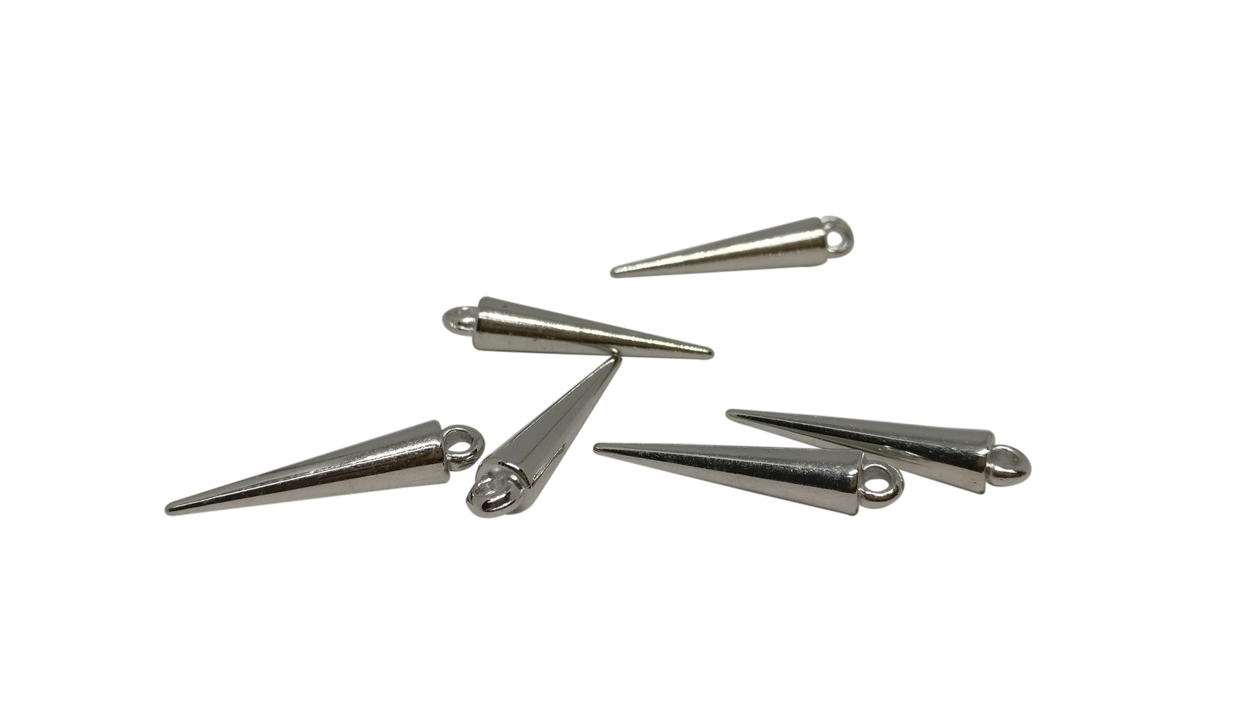 CCB Plastic Metallic Cone Spike Beads Charms Pendants 23x4 MM (Pack Of 10 Pieces) Silver Color [ac-bds-00066-m2]