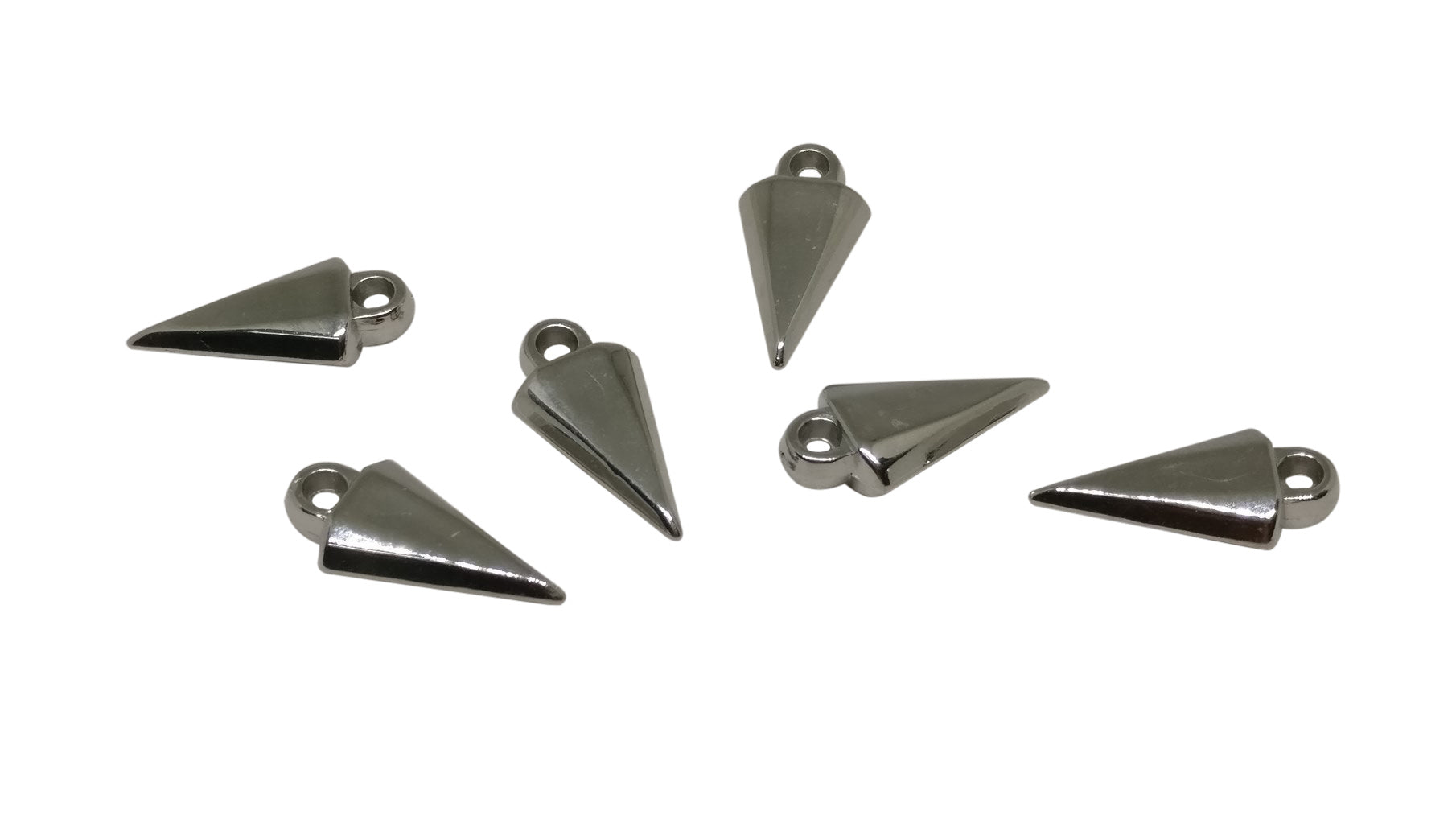 CCB Plastic Metallic Triangular Spike Beads Charms Pendants 19x9x4 MM (Pack Of 10 Pieces) Silver Color [ac-bds-00066-m4]