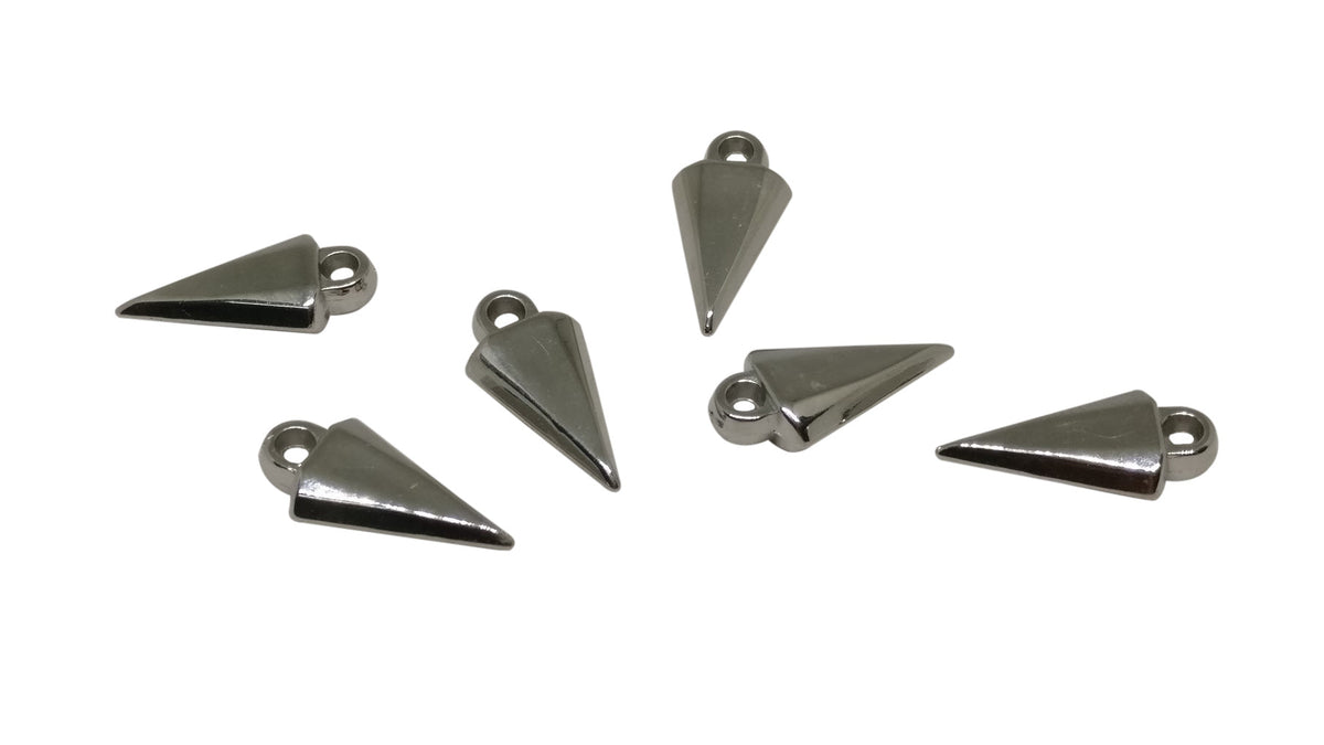 CCB Plastic Metallic Triangular Spike Beads Charms Pendants 19x9x4 MM (Pack Of 10 Pieces) Silver Color [ac-bds-00066-m4]