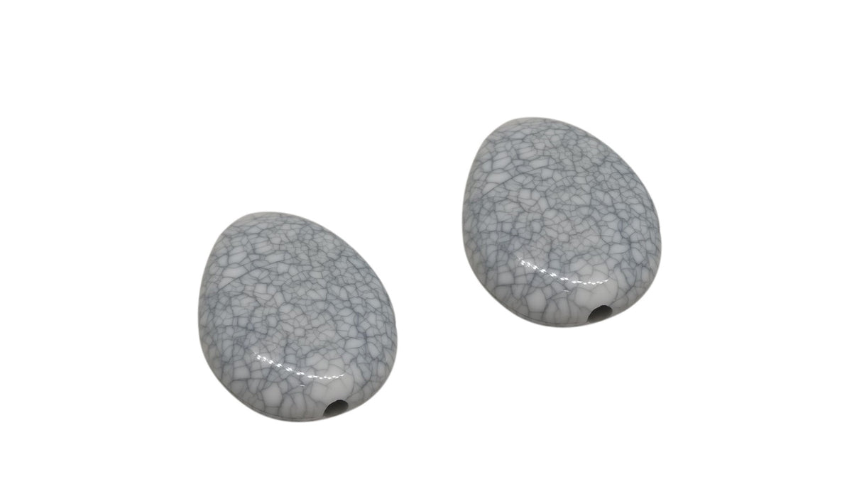 Non-Uniform Flat Drop Printed Acrylic Beads 25x19x7xmm White (Pack of 10 Pieces) [ac-bds-00071-m1]
