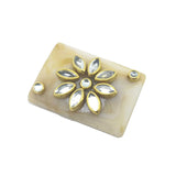 Kundan Stone Beads (4 Pieces) Set Of 2 Random Designs Assorted Colors Rectangle 28x20x5 MM Hole 2 MM [ac-bds-00082-m2]