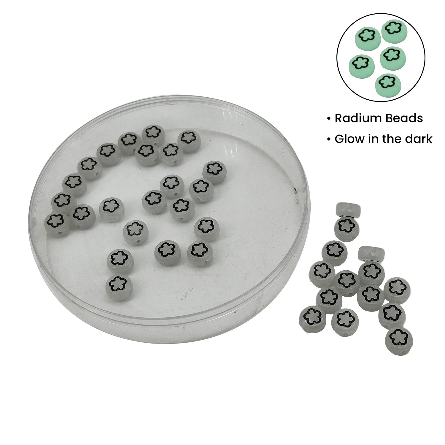 Radium Style Illuminating Acrylic Beads (70 Beads, 10 GMs) 7x4 MM Hole Size 1.5 MM Glow In The Dark For Jewellery Making DIY Crafts Keychains [ac-bds-00087-m1]