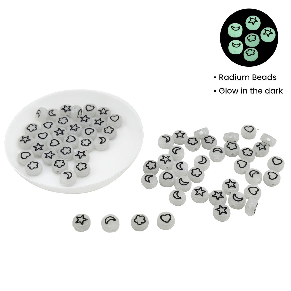 Radium Style Illuminating Acrylic Beads (70 Beads, 10 GMs) 7x4 MM Hole Size 1.5 MM Glow In The Dark For Jewellery Making DIY Crafts Keychains [ac-bds-00087-m1]