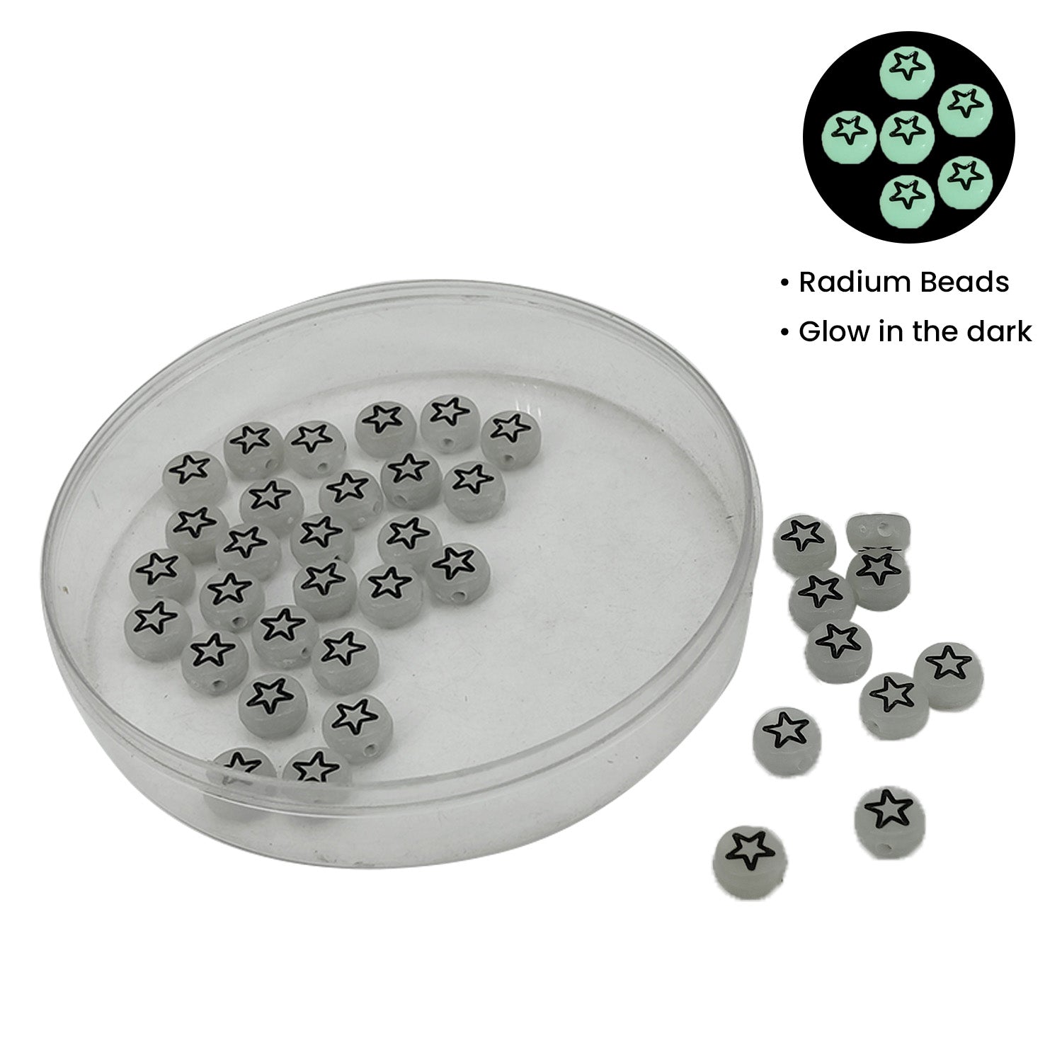 Radium Style Illuminating Acrylic Beads (70 Beads, 10 GMs) 7x4 MM Hole Size 1.5 MM Glow In The Dark For Jewellery Making DIY Crafts Keychains [ac-bds-00087-m1]