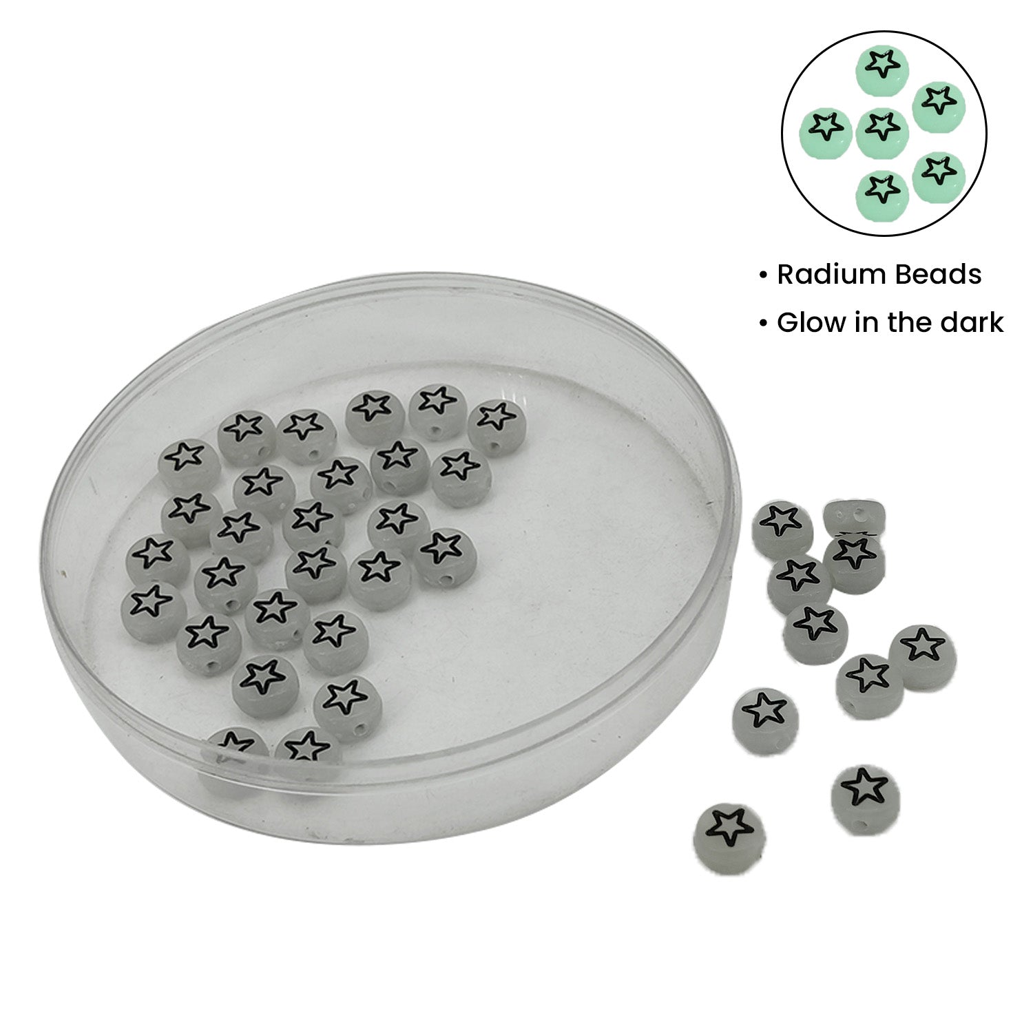 Radium Style Illuminating Acrylic Beads (70 Beads, 10 GMs) 7x4 MM Hole Size 1.5 MM Glow In The Dark For Jewellery Making DIY Crafts Keychains [ac-bds-00087-m1]
