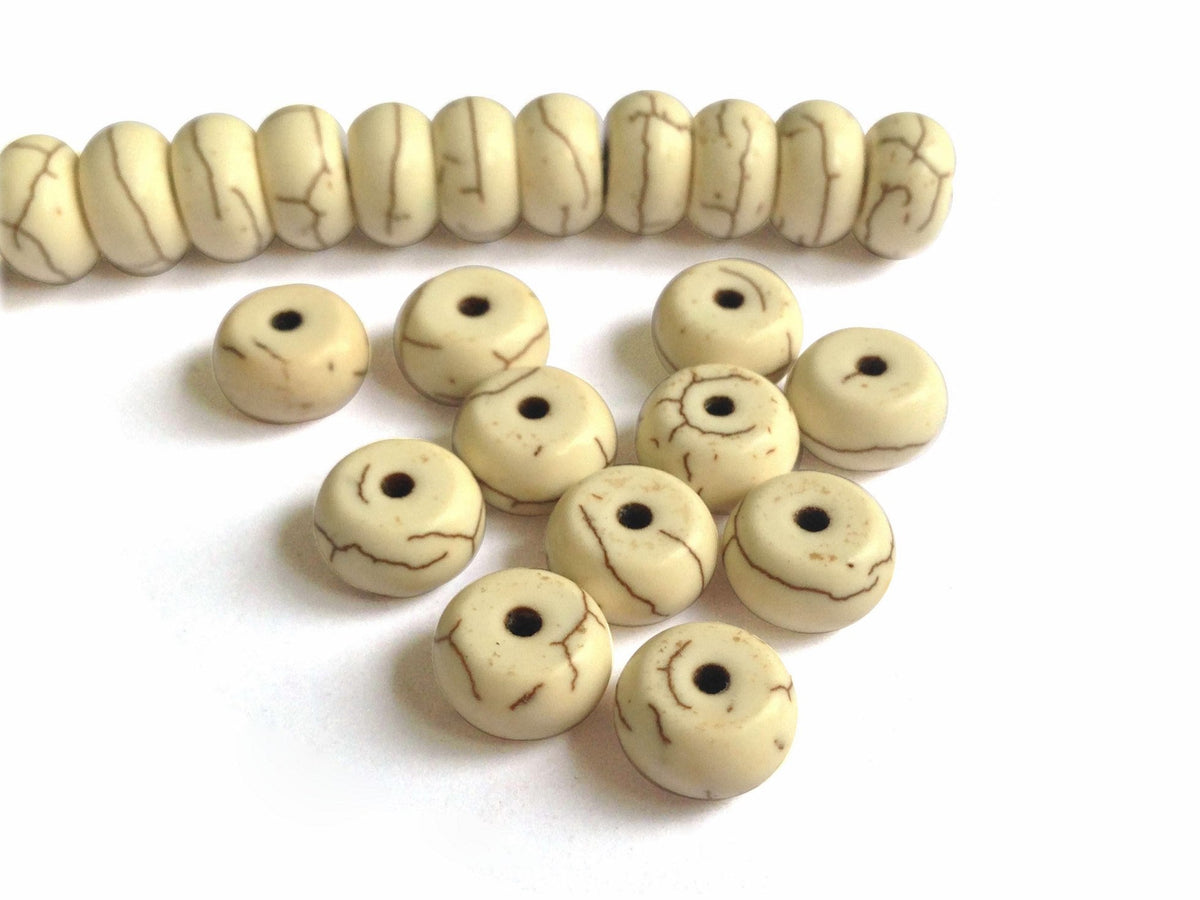 Synthetic Stone Beads 10x5 MM (1 String, 75 Beads) Flat Round Hole 0.8 MM White 15 Inch For Jewellery Making [ac-bds-00088-m2]