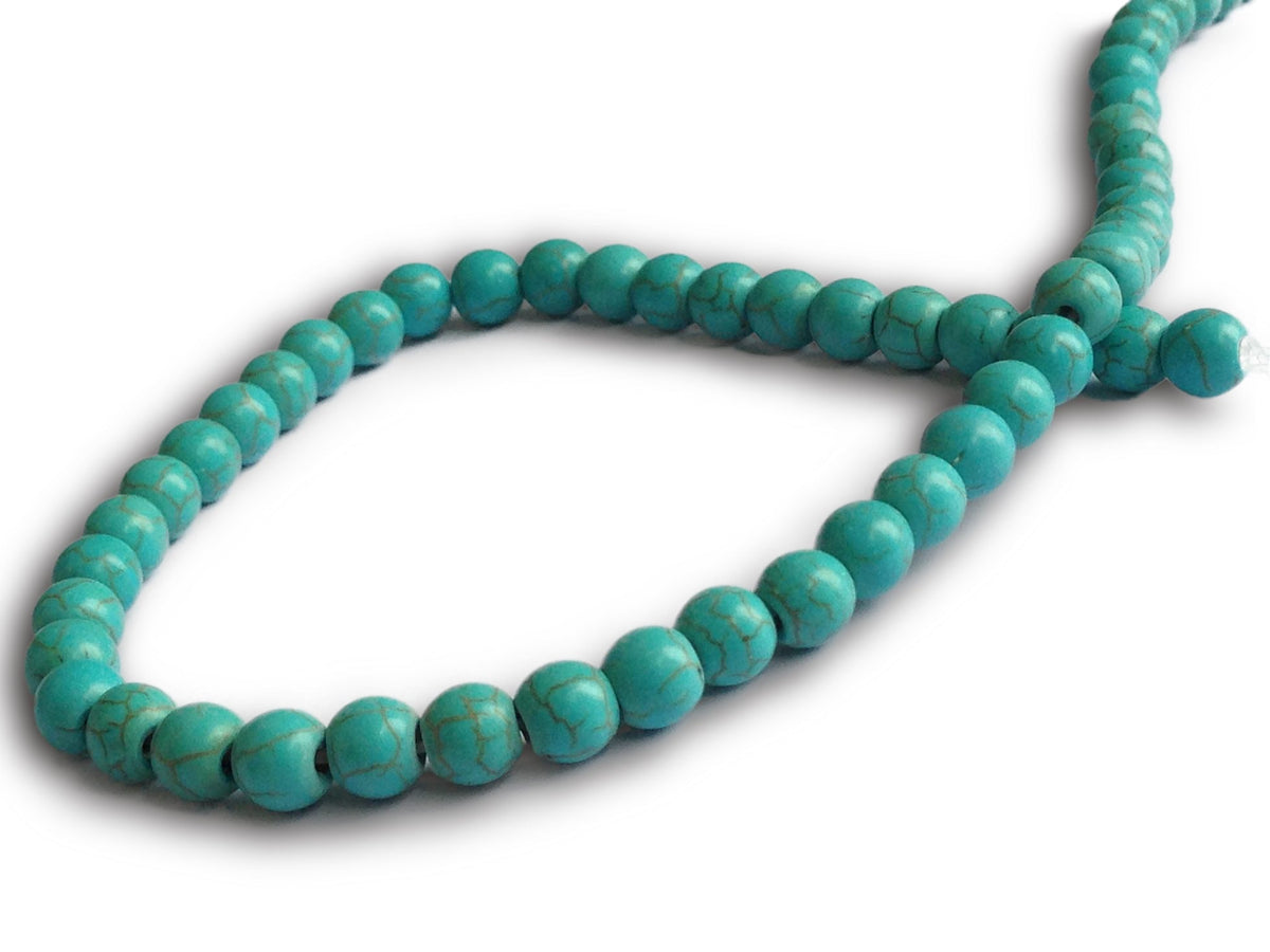 Synthetic Stone Beads 6 MM (1 String, 65 Beads) Round Hole 1 MM Turquoise Blue 15 Inch For Jewellery Making [ac-bds-00088-m6]