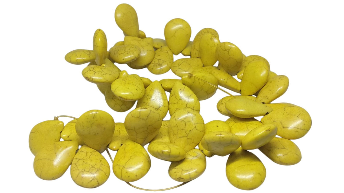 Synthetic Stone Beads 25x18x8 MM (1 String, 48 Beads) Flat Drop Hole 1 MM Yellow 15 Inch For Jewellery Making [ac-bds-00094-m2]