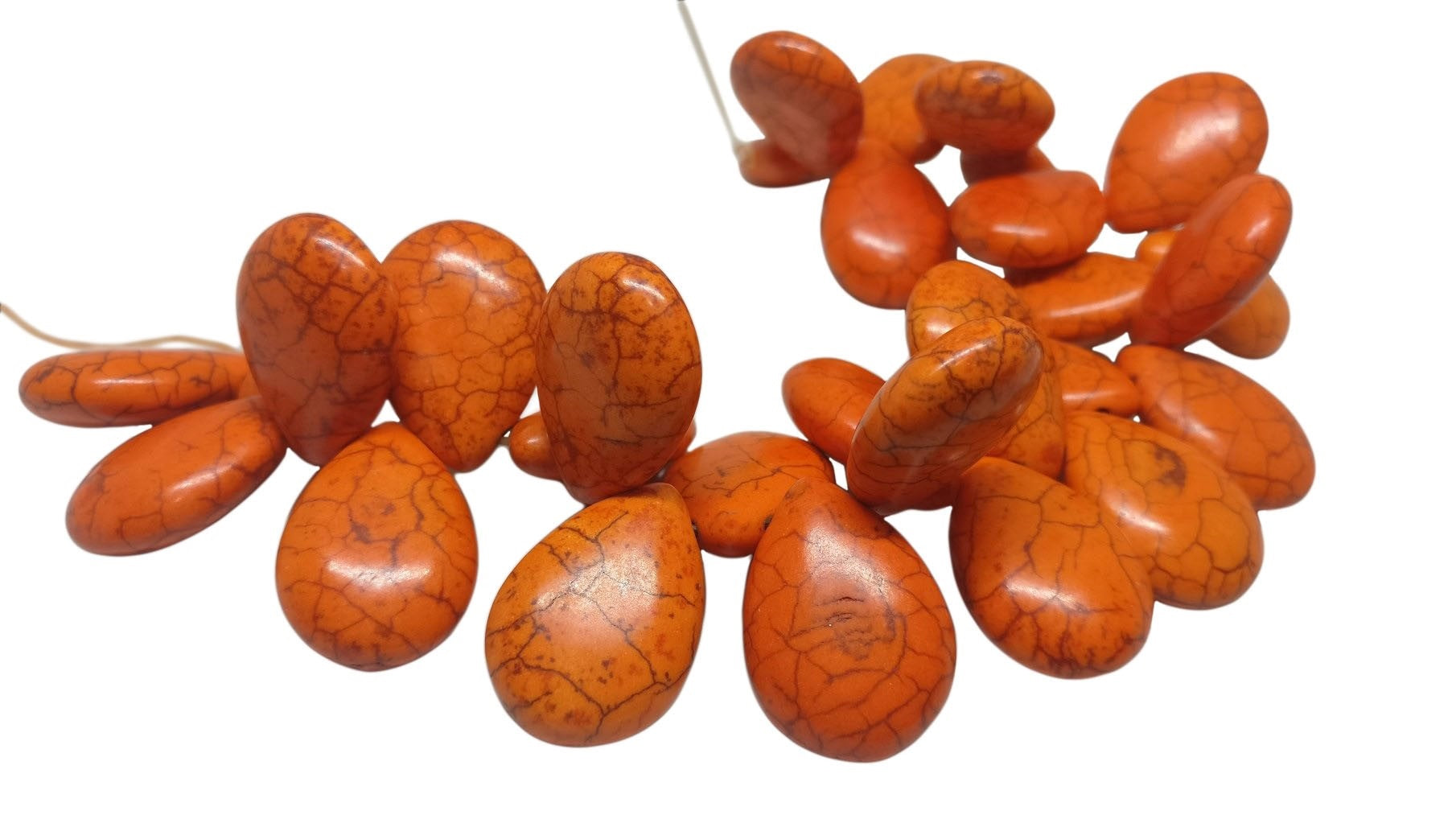 Synthetic Stone Beads 25x18x8 MM (1 String, 48 Beads) Flat Drop Hole 1 MM Orange 15 Inch For Jewellery Making [ac-bds-00094-m4]
