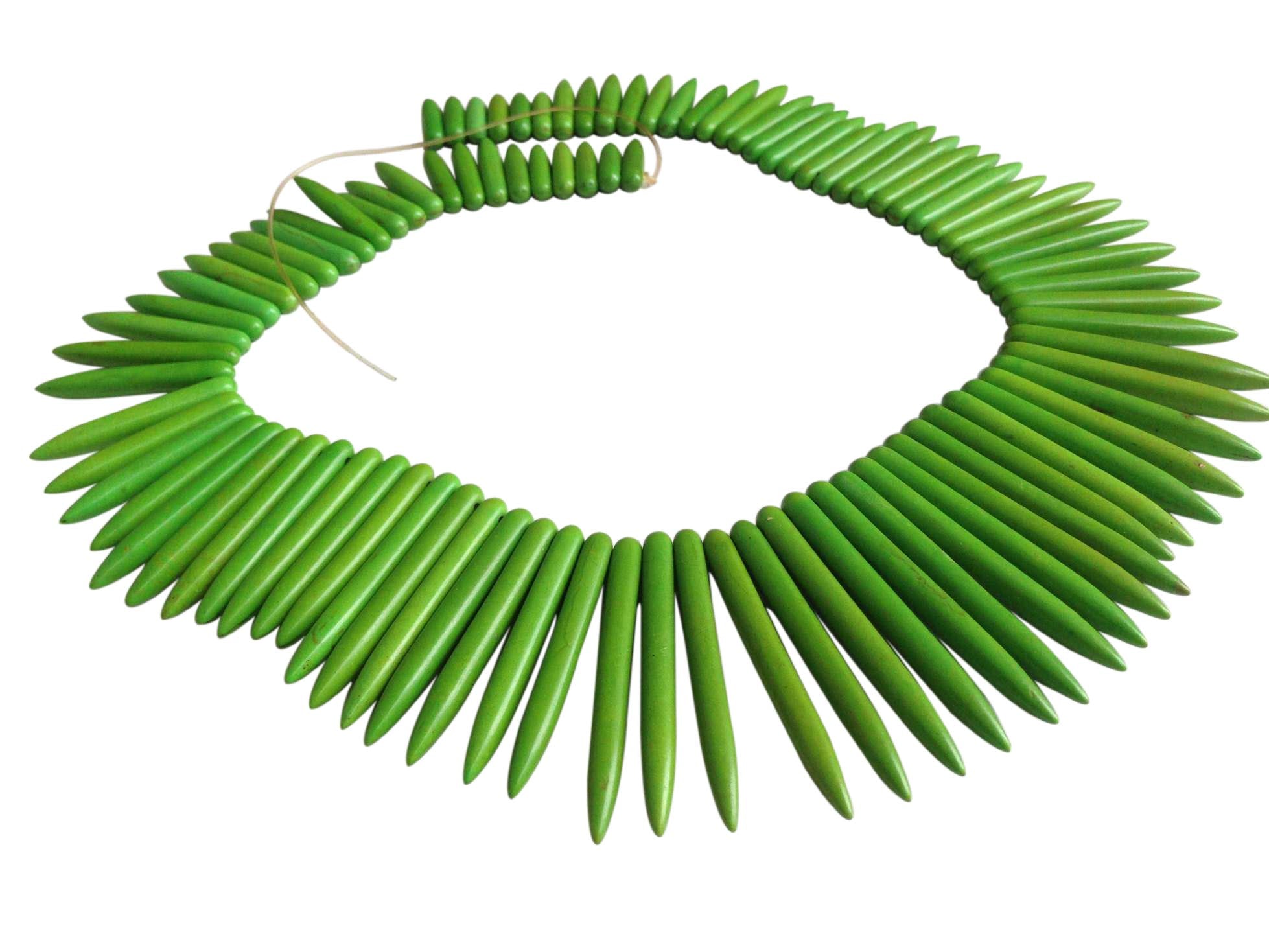 Synthetic Stone Beads 20 to 50 MM Long Range (1 String, 90 Beads) Spike Hole 1 MM Green 17 Inch For Jewellery Making [ac-bds-00096-m3]